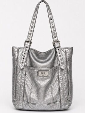 2009 Red by Marc Echos Metallic Silver Leather Shoulder Tote Y2K